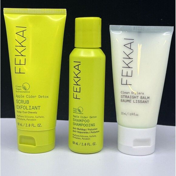 Fekkai 3pc Straight Balm Apple Cider Detox Shampoo Scalp Scrub Exfoliant Bundle - Picture 2 of 4